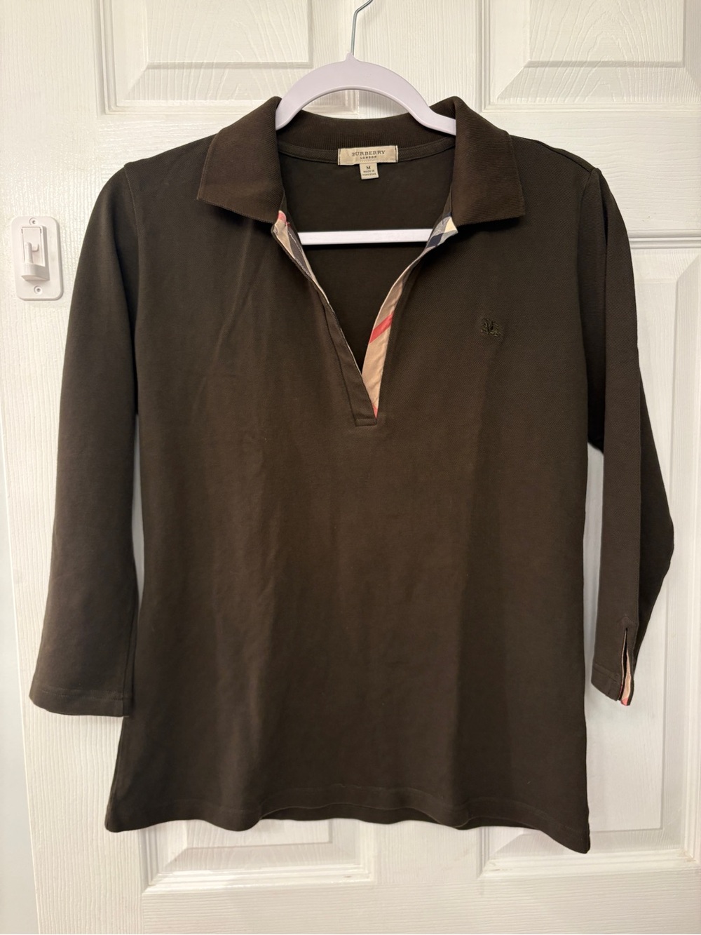 Burberry 3/4 Sleeve Olive Polo Shirt
